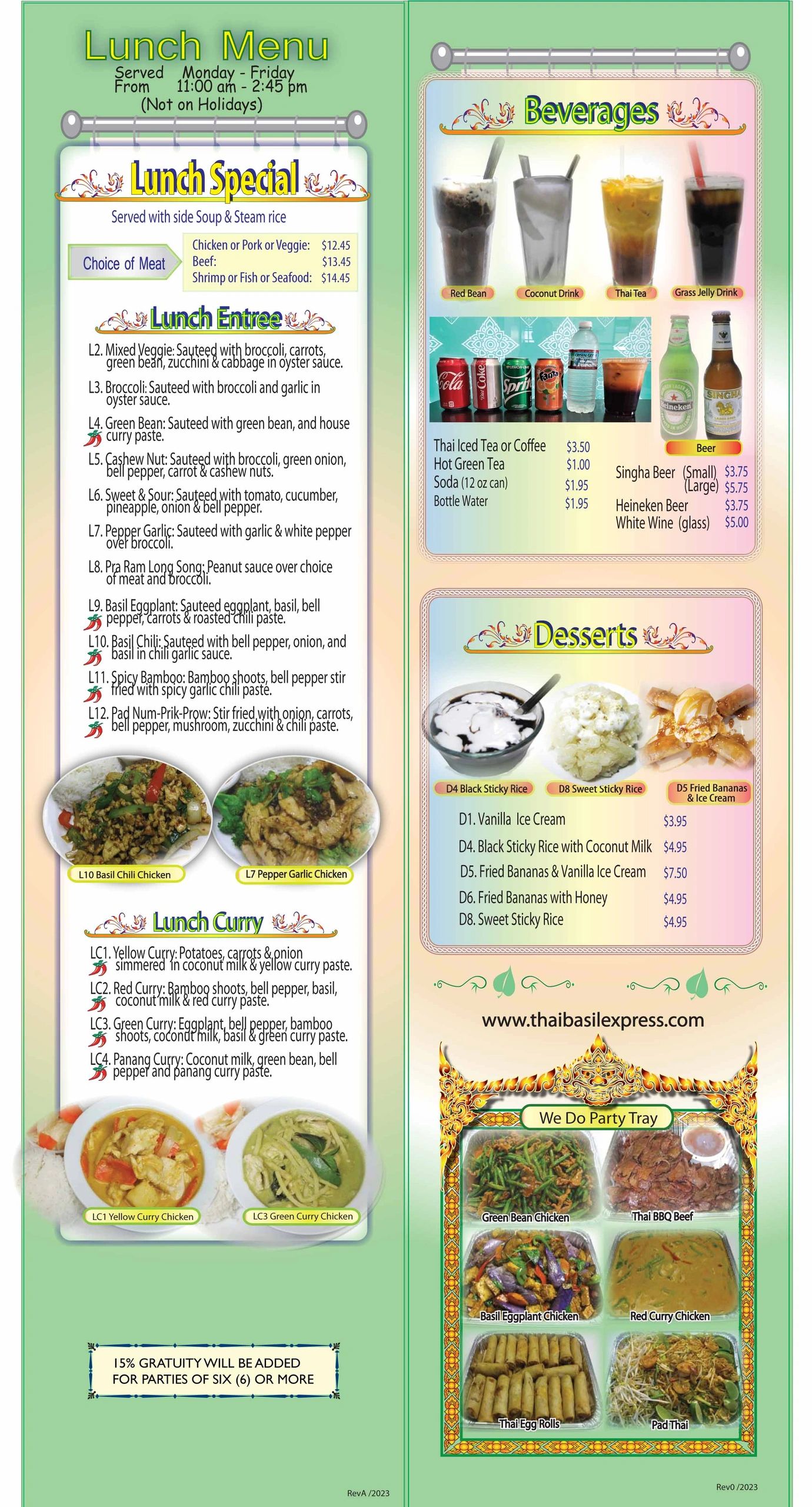 Lunch Menu, Beverage &Des